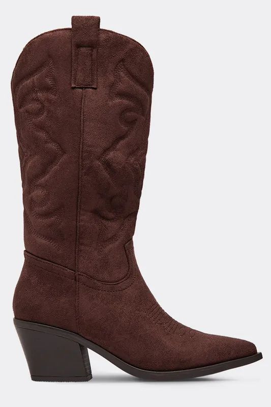 Western Cowboy Faux Suede Block Heel Boots - EGO