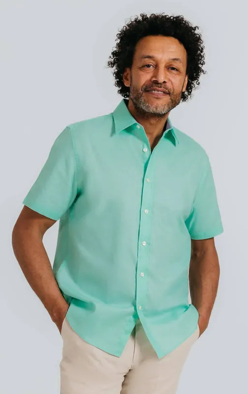 Aqua Short Sleeve Linen Shirt - Dobell