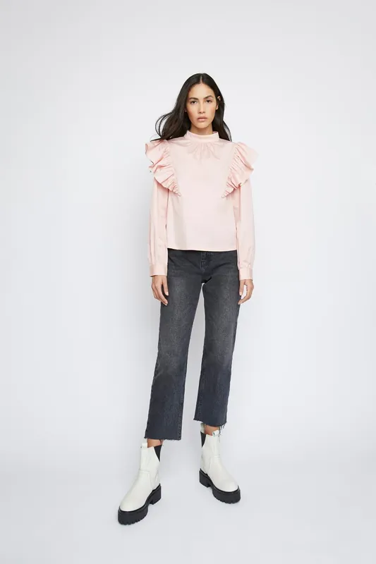 Frill Shoulder Long-Sleeve-Top