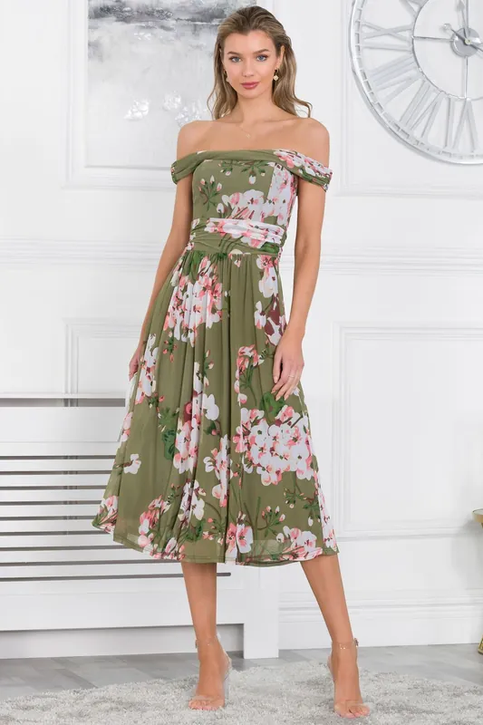 BARDOT NECK MESH MIDI DRESS - Jolie Moi