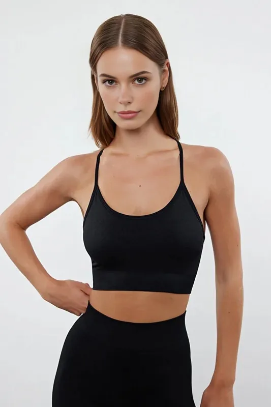 Seamless Scoop Neck Adjustable Strap Longline Sports Bra - WOVCOR