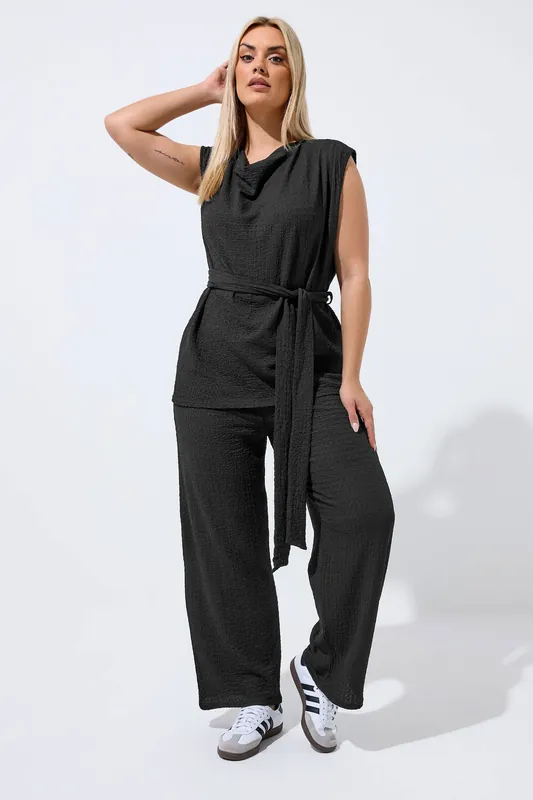Textured Wide Leg Trousers - Yours