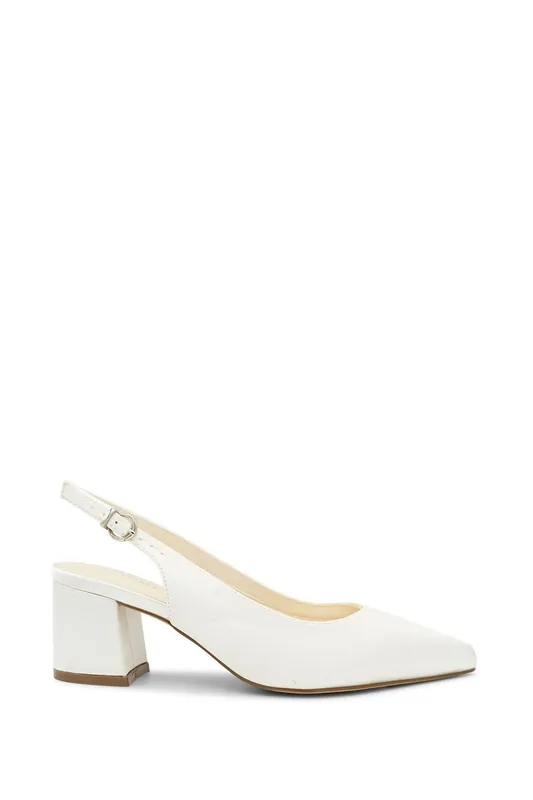 Wide Fit Dyeable Satin 'Bessy' Mid Block Heel Sling Back Court Shoe - Paradox London