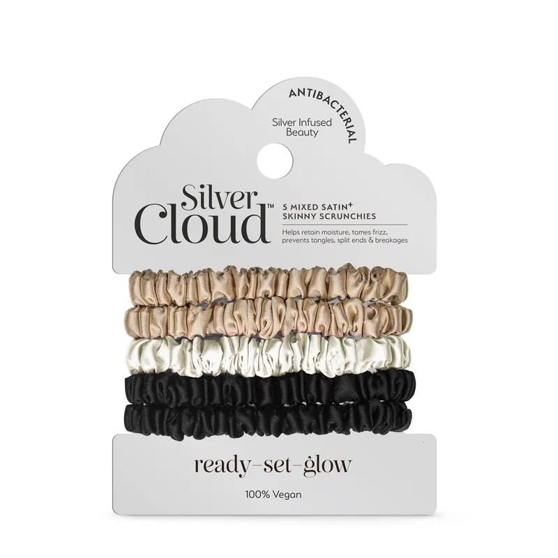 Silver Cloud Silver Ion Infused Satin Skinny Scrunchies Mixed 5 Pack