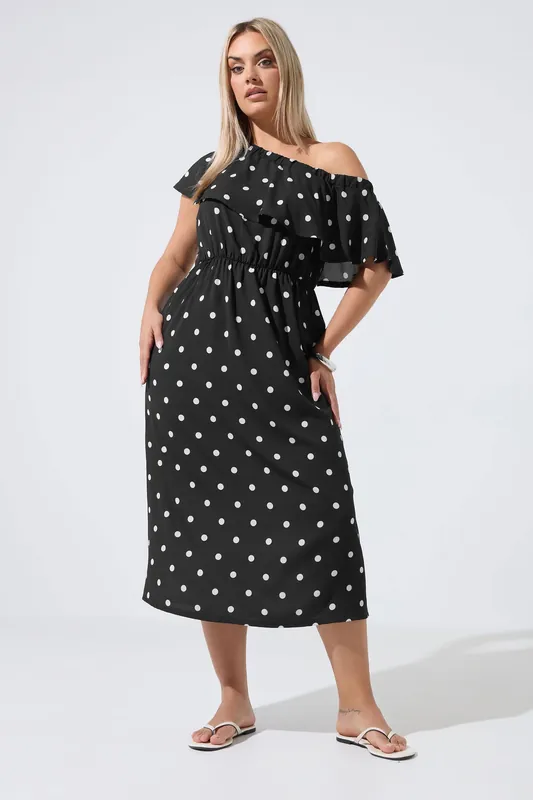 Polka Dot Frill Midi Dress - Yours