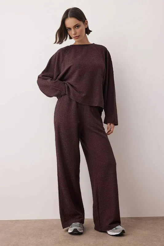 Textured Oversized Knit Top and Wide Leg Trouser Co-Ord Set