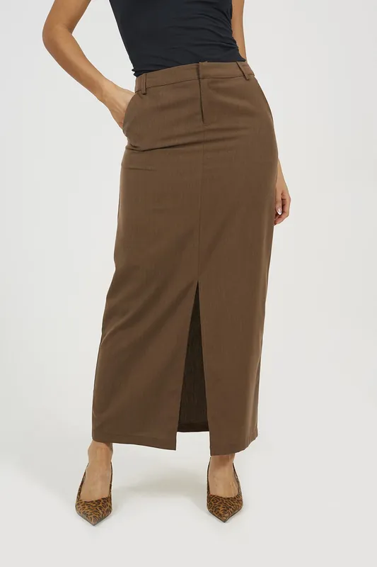 Tailored Midi Skirt With Slit Detail - Brave Soul