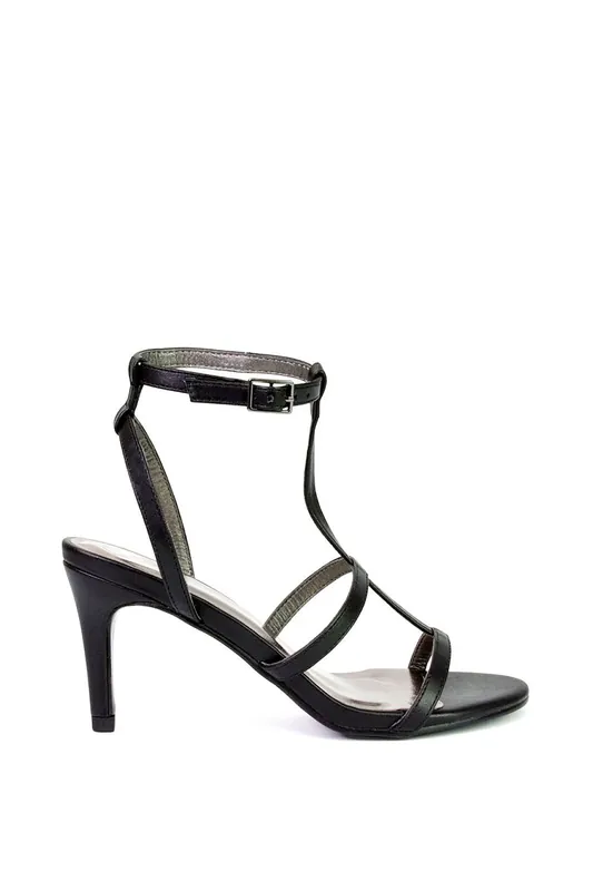 Beaux' Caged Cut Out Detail Mid High Heel Stiletto Ankle Strappy Sandals - XY London
