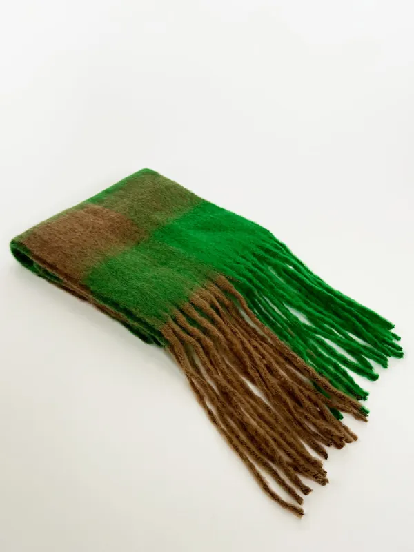Chunky Check Scarf in Green & Brown - SVNX