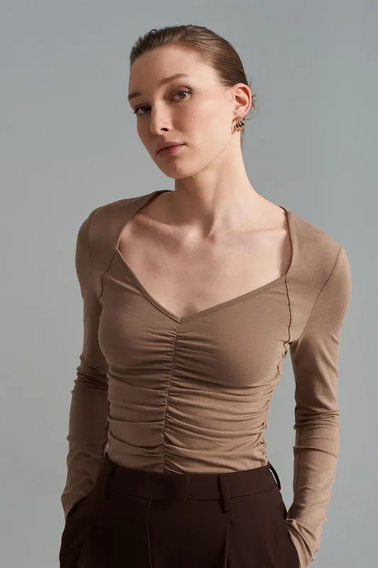 Slim Fit V-Neck Jersey Blouse