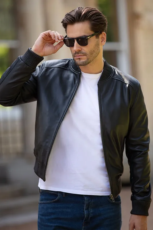 Diego' Mens Leather Bomber Jacket - Ashwood Leather