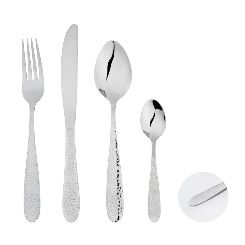Cutlery Sets Stainless Steel Hammered Effect Handle 24 Piece Set - Glim & Glam