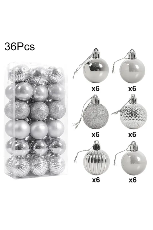 36Pcs Silver Christmas Tree Ornaments Christmas Ball Decorations Set - Living and Home