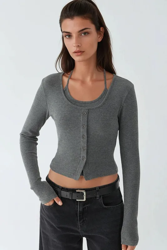 Textured Crew Neck Long Sleeve 2 Pieces Set Top - Hiccup