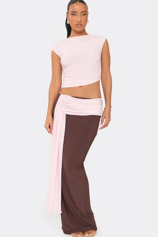 Drape Contrast Low Rise Maxi Skirt - EGO