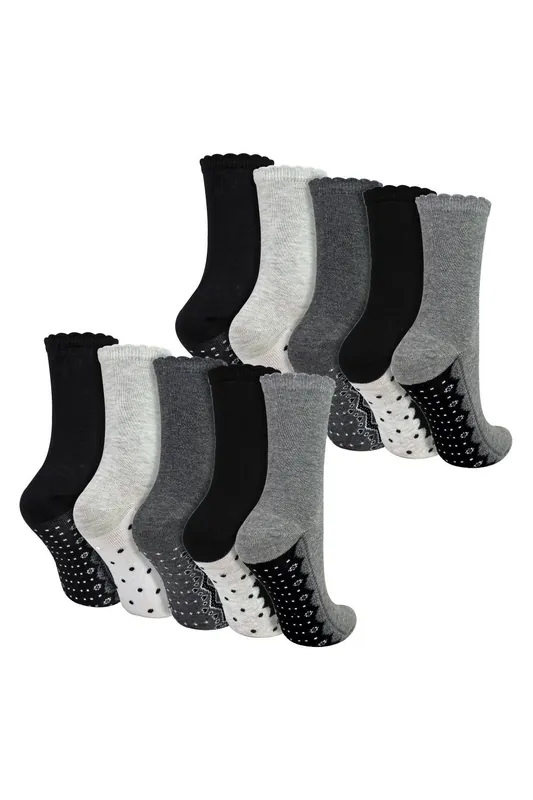 10 Pairs Lace Effect Footbed Socks - Soft Cotton Rich Everyday Socks