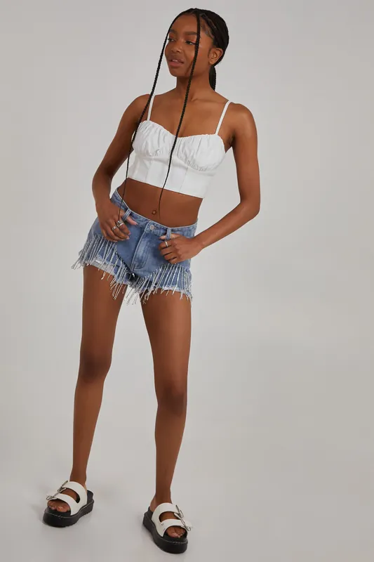 Embellished Diamonte Demin Short - Pink Vanilla