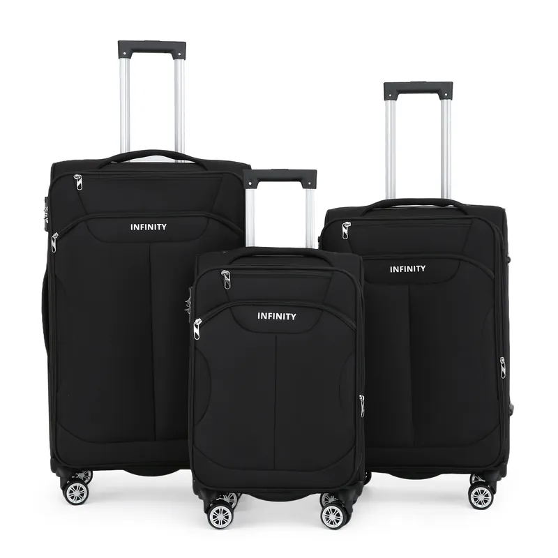 Soft Shell Suitcase 8 Wheel Luggage Travel TSA Light Carry On Cabin Bag - Infinity Leather
