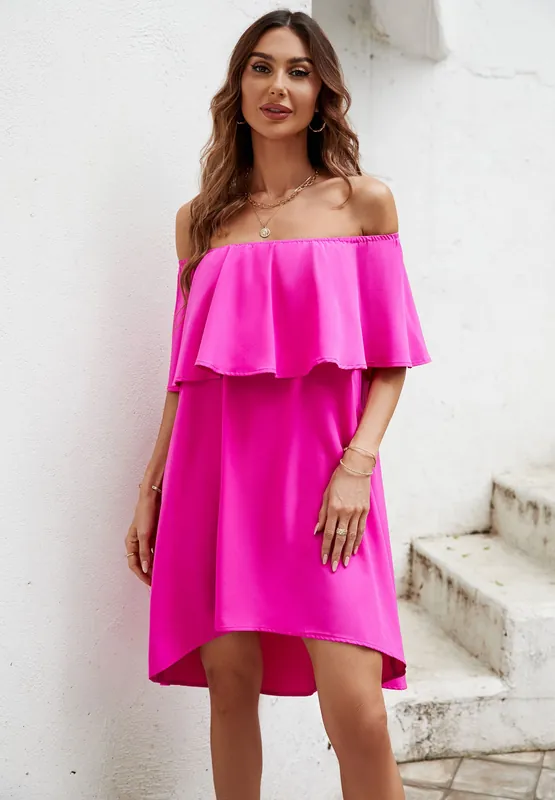 Bardot Frill Off Shoulder Mini Dress In Orange - FS Collection