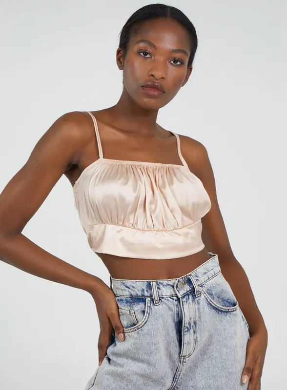 Satin Ruched Cami Top - Pink Vanilla
