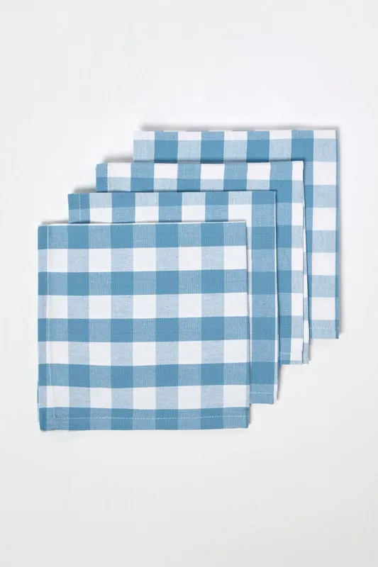 Block Check Cotton Gingham Napkins, Set of 4 - Homescapes
