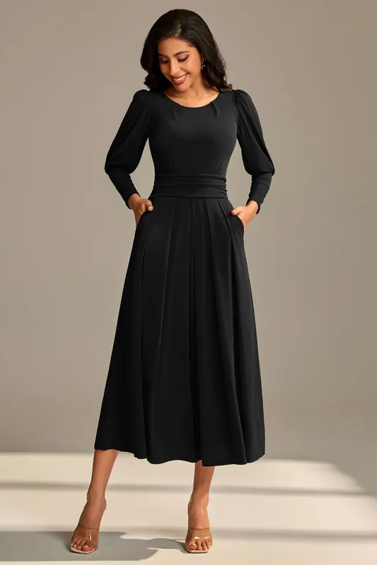 Long Puff Sleeved Jersey Maxi Dress - Jolie Moi
