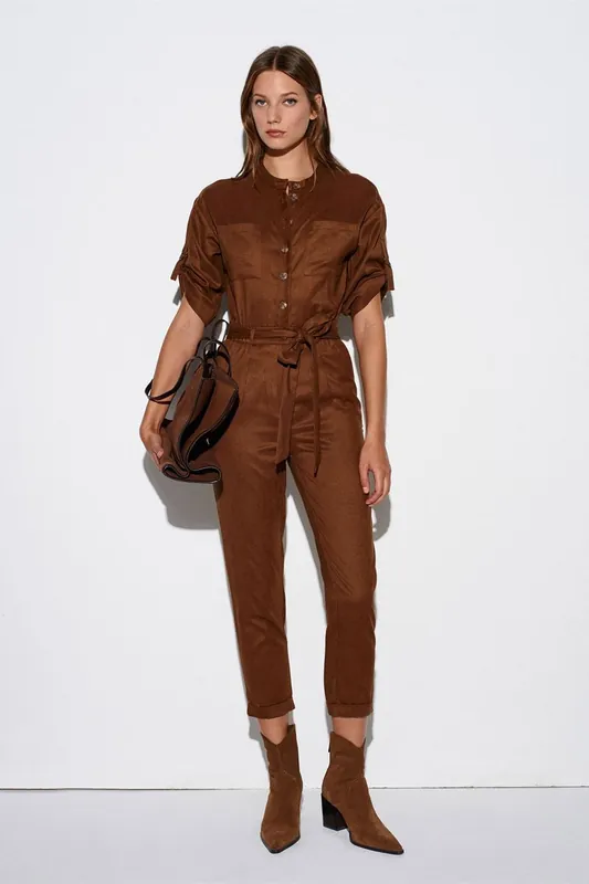 Straight-leg Satin Short-sleeve Jumpsuit