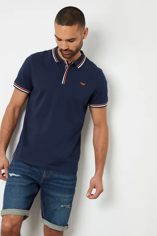 Boswell' Contrast Tipping Cotton Jersey Polo Shirt - Threadbare