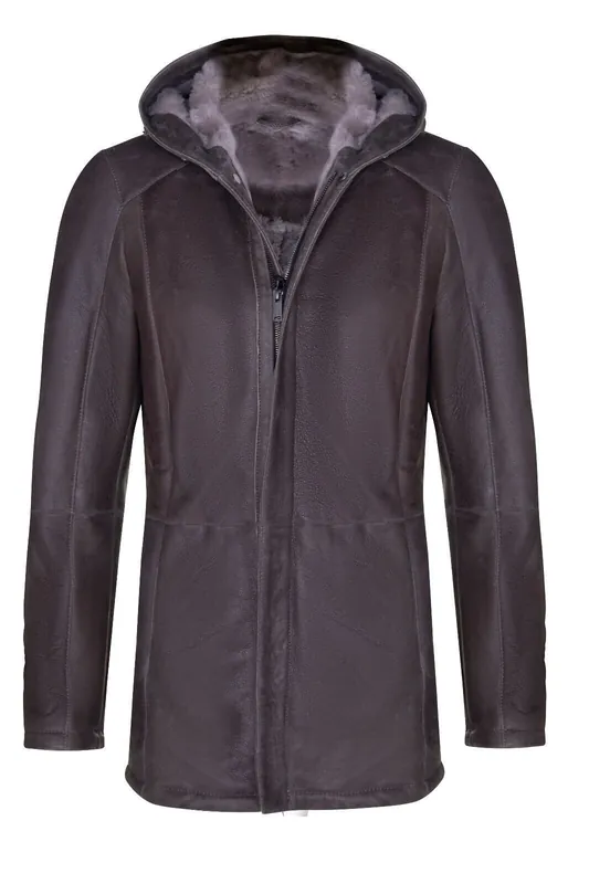 Sheepskin Hooded Parka Coat-Alafaya