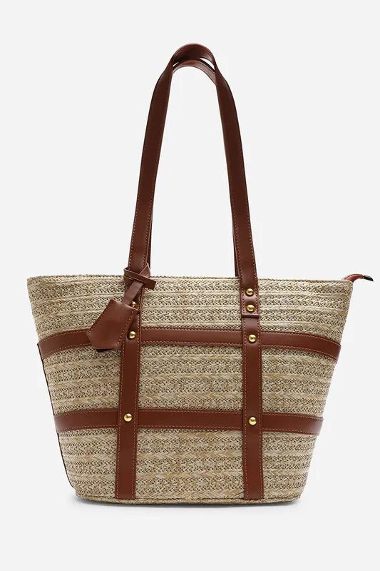 Catalina Large Raffia Bag with Stud Detail - Where's That From