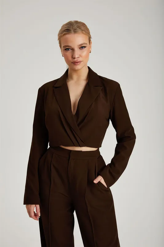 Cropped Gathered Blazer - Urban Bliss