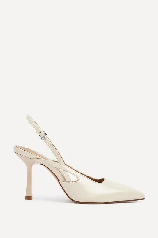Rhea Nude Faux Leather Sling Back Court Heels - Linzi