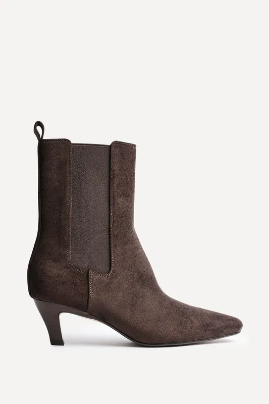 Ritual Brown Faux Suede Kitten Heel Chelsea Boot - Linzi