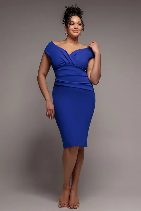 Scuba Bardot Pleated Midi Dress - Goddiva