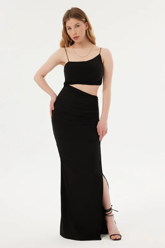 Spaghetti Strap Asymmetrical Side Cut Out Maxi Dress - Hiccup