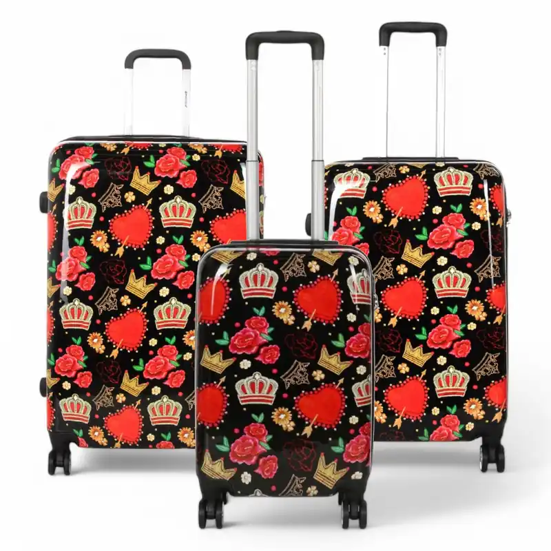 Expandable Hard Shell Roses 8 Wheels Suitcase Print Luggage Set - Infinity Leather
