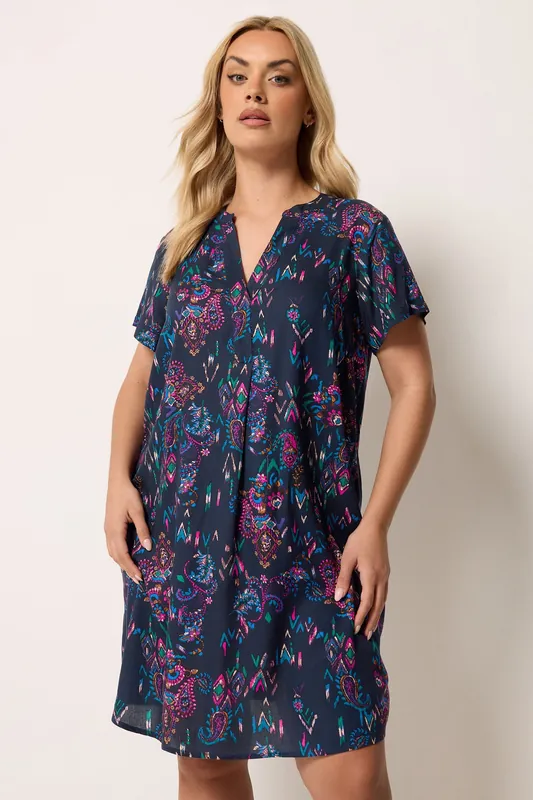 Paisley Pleat Front Dress - Yours
