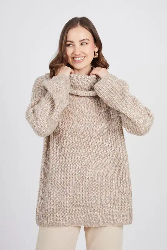 Oversized Fisherman Knit Roll Neck Jumper - Brave Soul