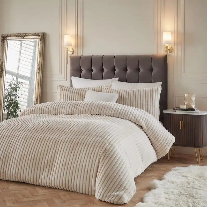Alpine Striped Faux Fur Duvet Cover Set - Paoletti