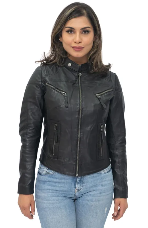 Casual Slim-Fit Leather Biker Jacket-Tulsa