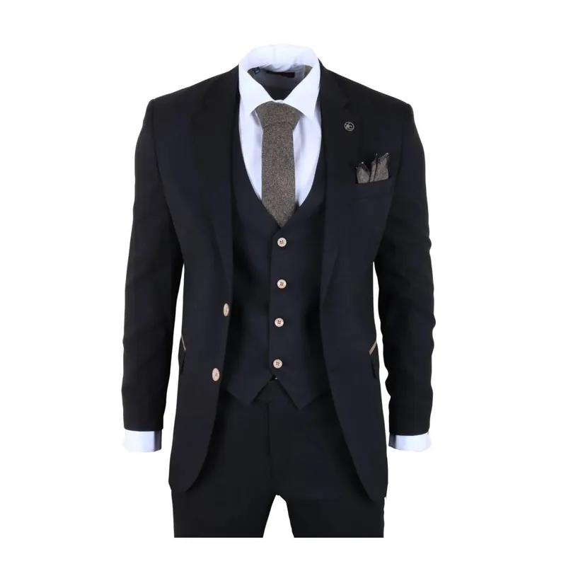 Plain 3 Piece Suit Tailored Fit Office Wedding Prom Set - TruClothing