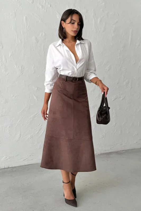 A-Line Midi Suede-Look Skirt