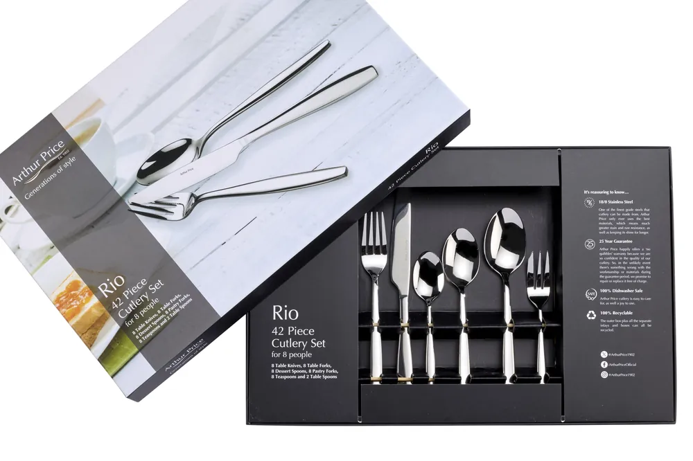 Rio' Stainless Steel 42 Piece 8 Person Gift Boxed Cutlery Set - Arthur Price