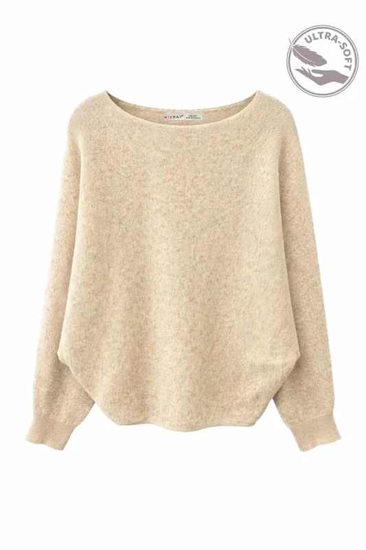 Oversized Boat Neck Ribbed Knit Sweater - MixRay