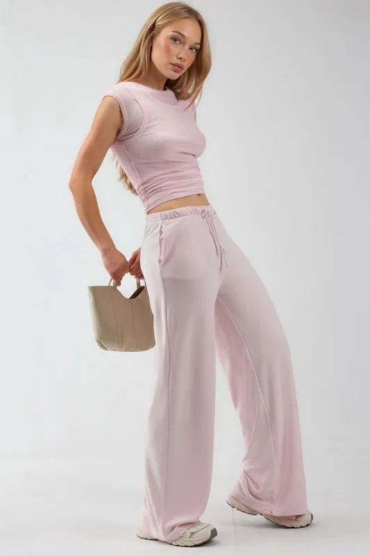 Wide Leg Drawstring Waist Sweatpants - Busem