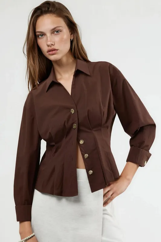 Fitted Long Sleeve Shirt with Button Details - QU Style
