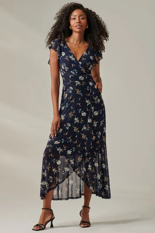 Heleyna Ruffle Hem Mesh Maxi Dress - Jolie Moi