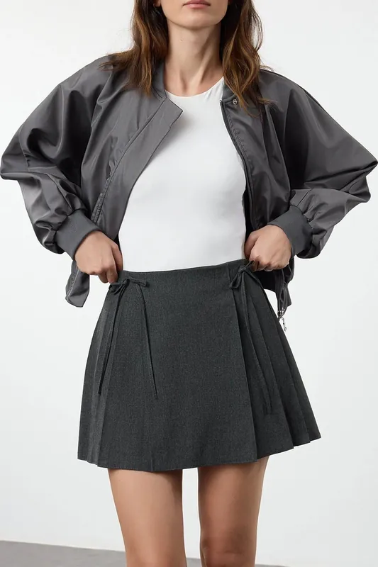 Pleated Mini Woven Skirt with Tie Detail - WOVCOR