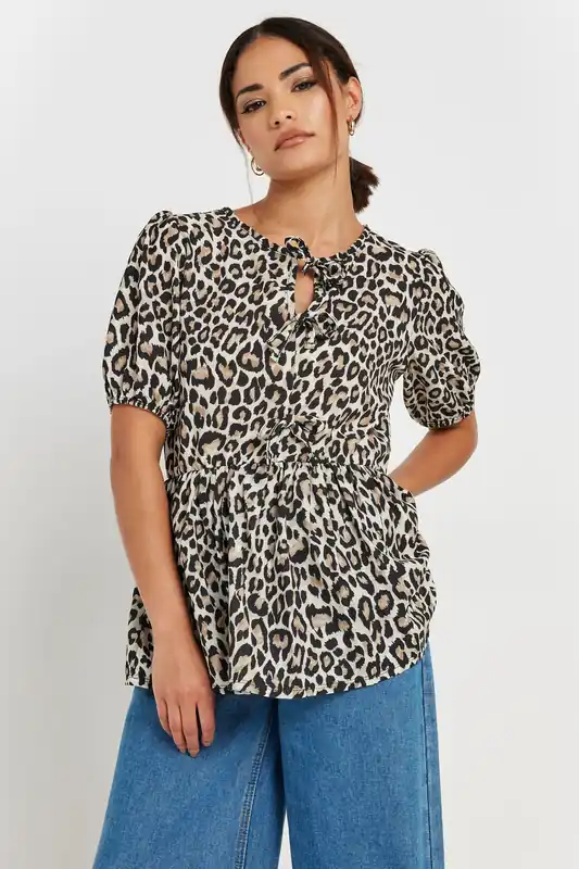 Petite Leopard Print Smock Top - PixieGirl