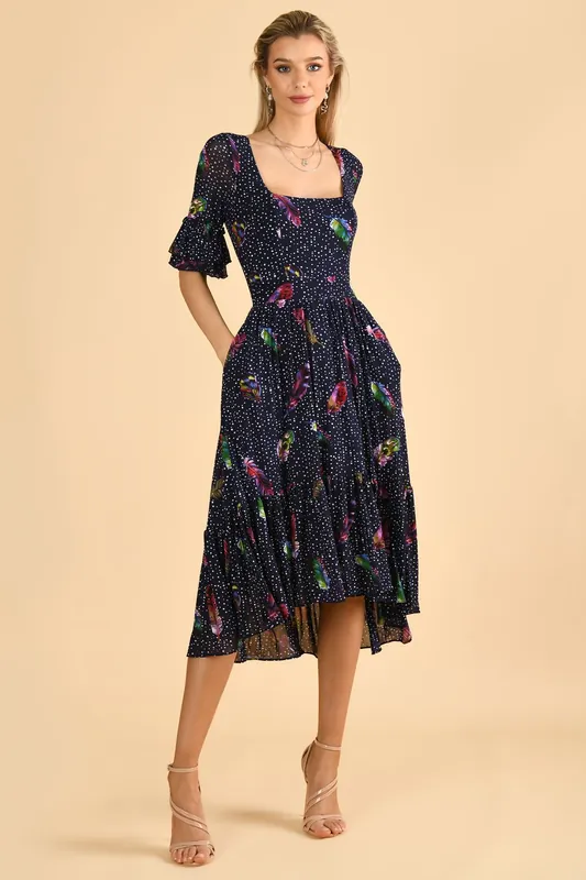 Aleia Mesh Print Square Neck Dress - Jolie Moi